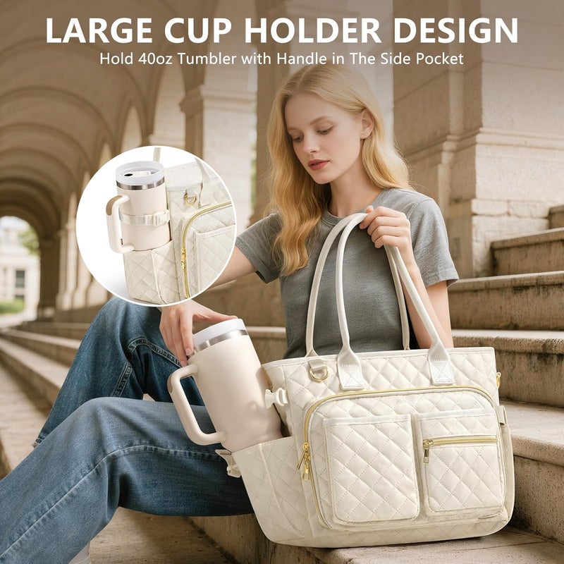 FLOE Large Bible Bag with Bible Cover Case for Women, Quilted Church Tote Bag Book Carrying Case w/Shoulder Strap,Bible Study Supplies Journaling Kit Accessories Valentines Day Christian Gift for Women Her - Image 5